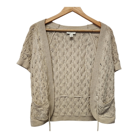 LOFT Cream Lace Knit Tie Up Sweater - Picture 3 of 7